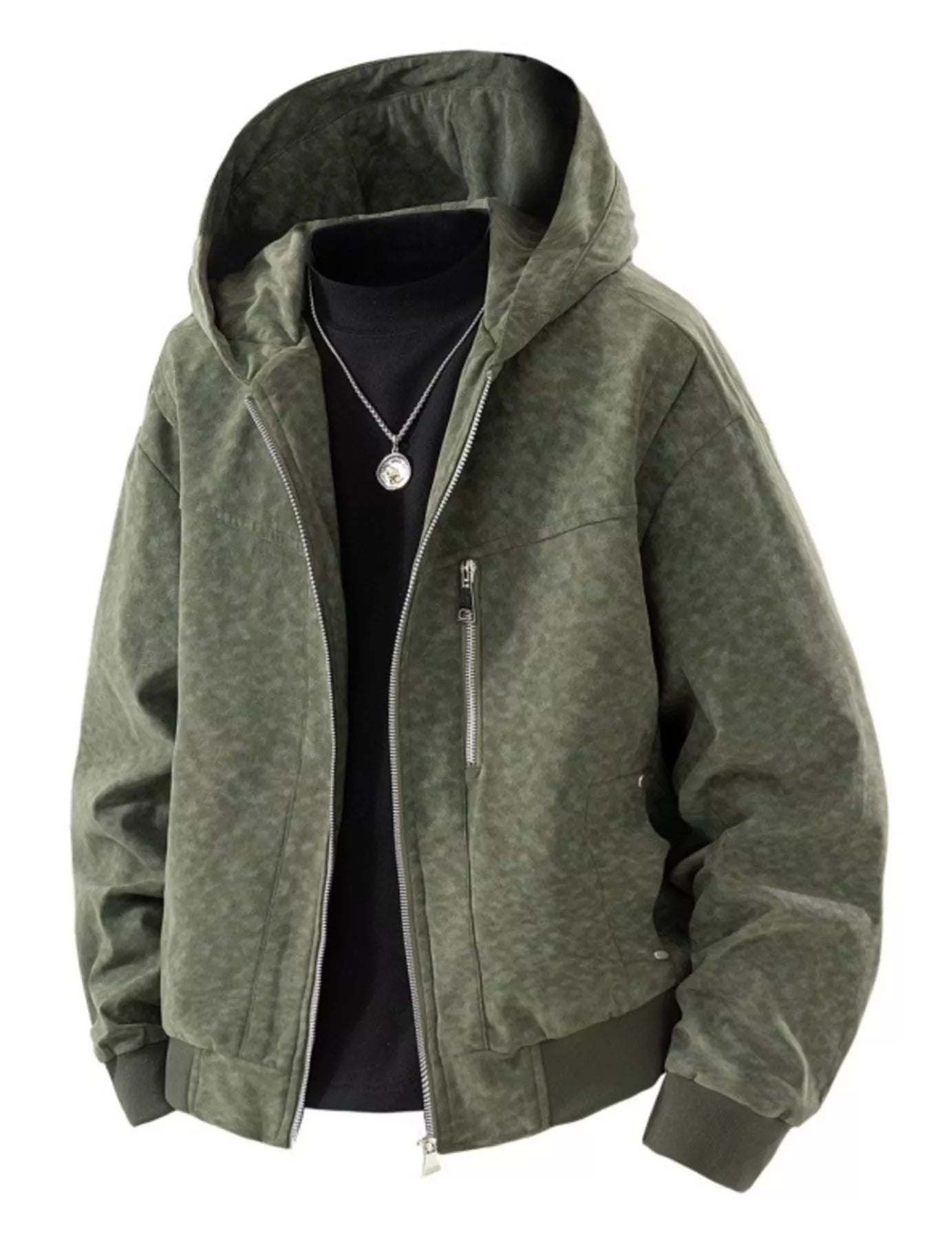 Men's Zip Up Hooded Bomber Jacket Military Green
