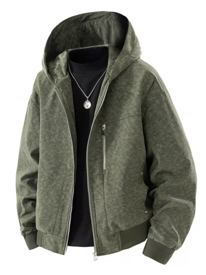 Men's Zip Up Hooded Bomber Jacket Military Green