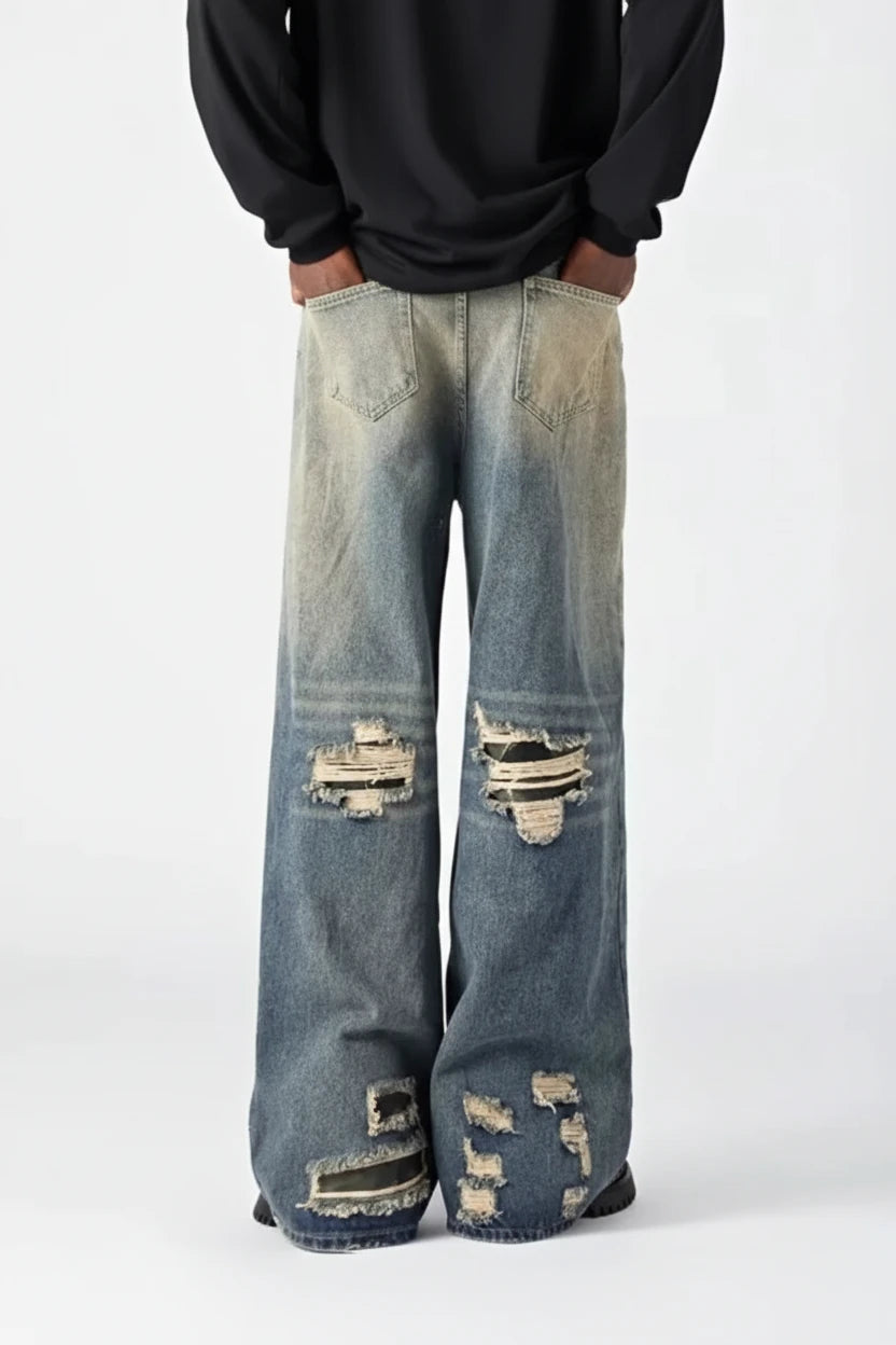 Men's Ripped Wide Leg Jeans