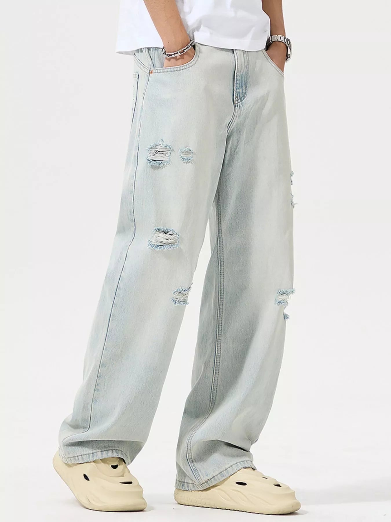 Men's Full Size Distressed Wide Leg Jeans Plus Size