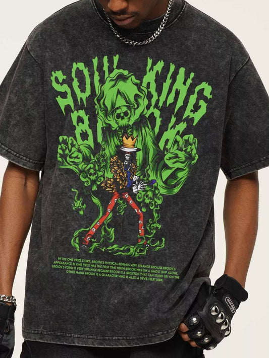 Men's Graphic Round Neck Short Sleeve T-Shirt Dark Gray