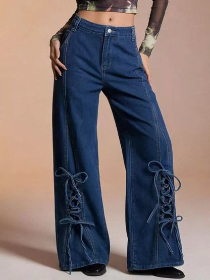 Lace-Up Wide Leg Jeans