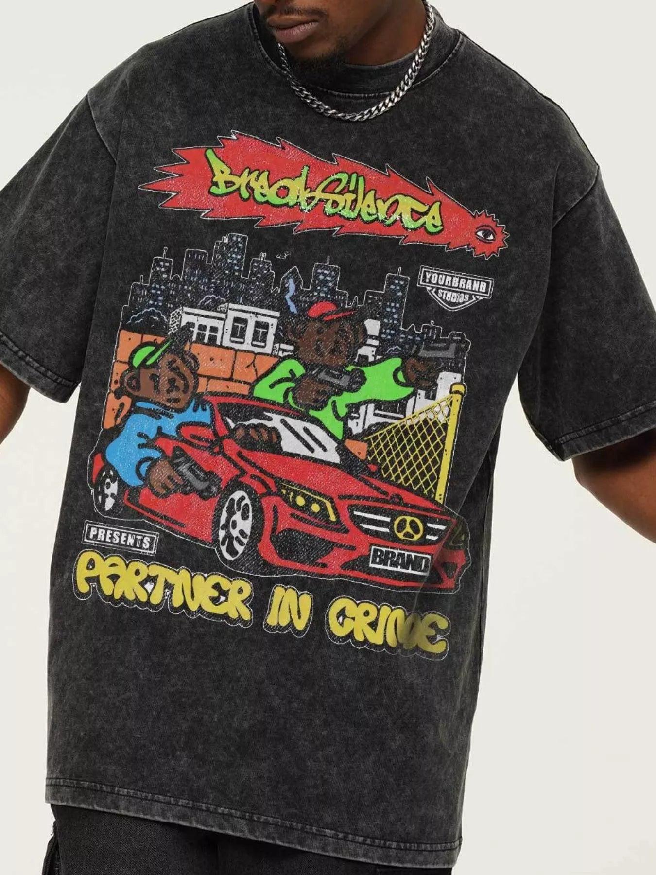 Men's Graphic Crew Neck T-Shirt Dark Gray