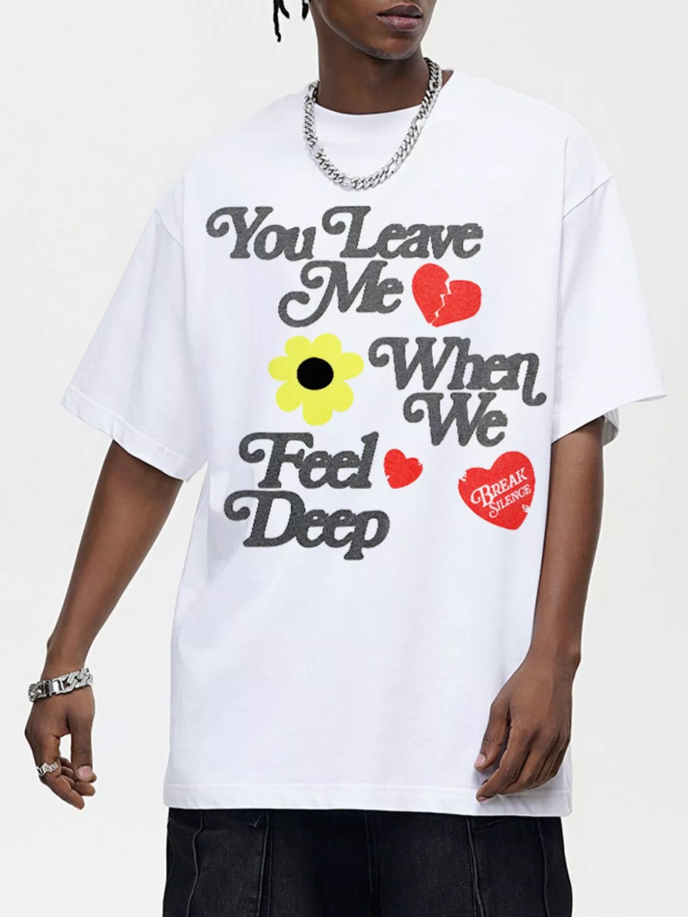 Men's Letter Graphic Round Neck T-Shirt White