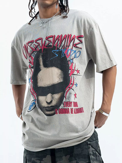 Men's Vintage Graphic Oversized T-Shirt Khaki