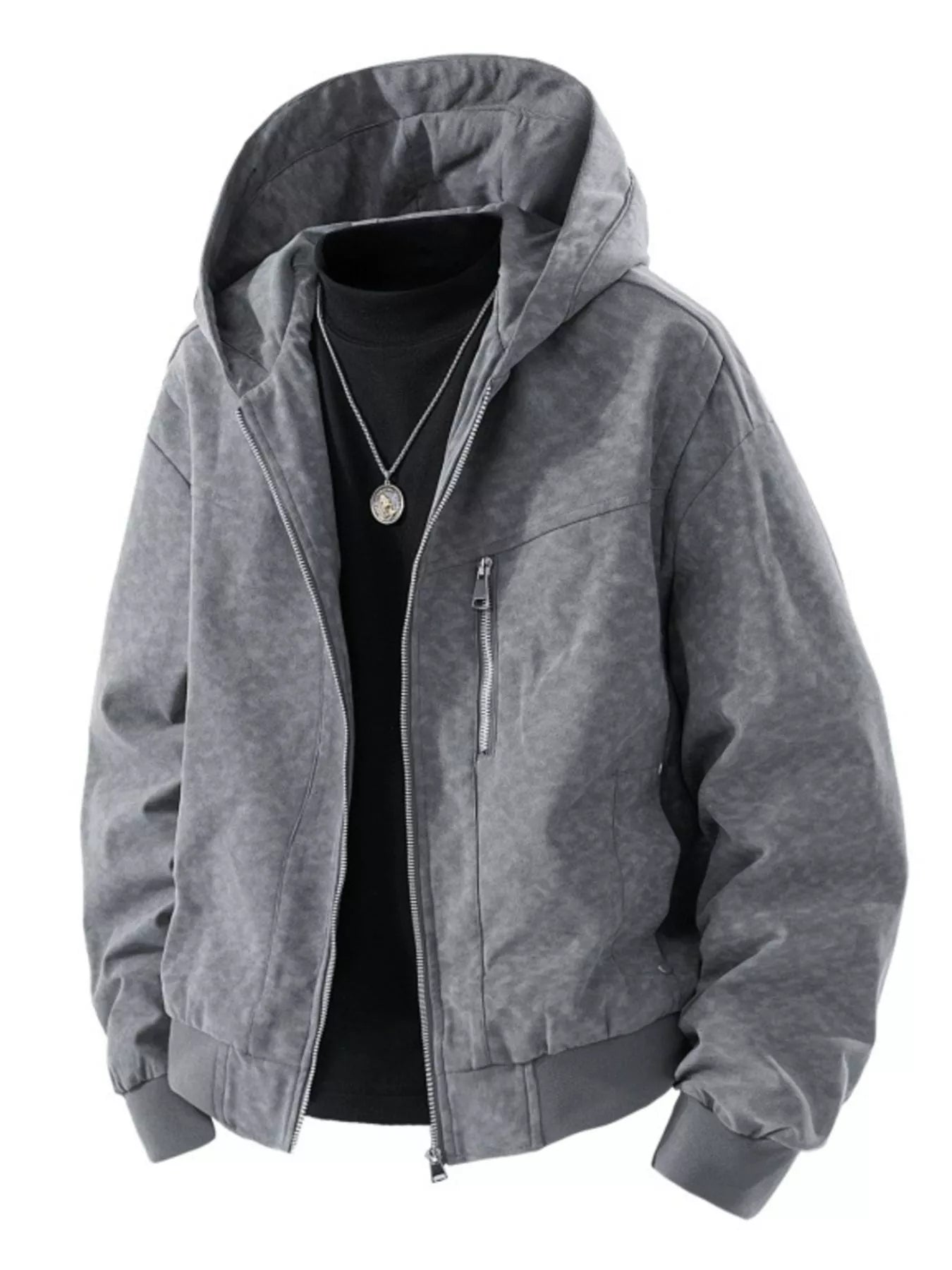 Men's Zip Up Hooded Bomber Jacket Grey