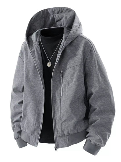 Men's Zip Up Hooded Bomber Jacket Grey