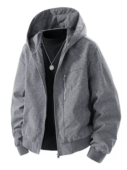 Men's Zip Up Hooded Bomber Jacket Grey