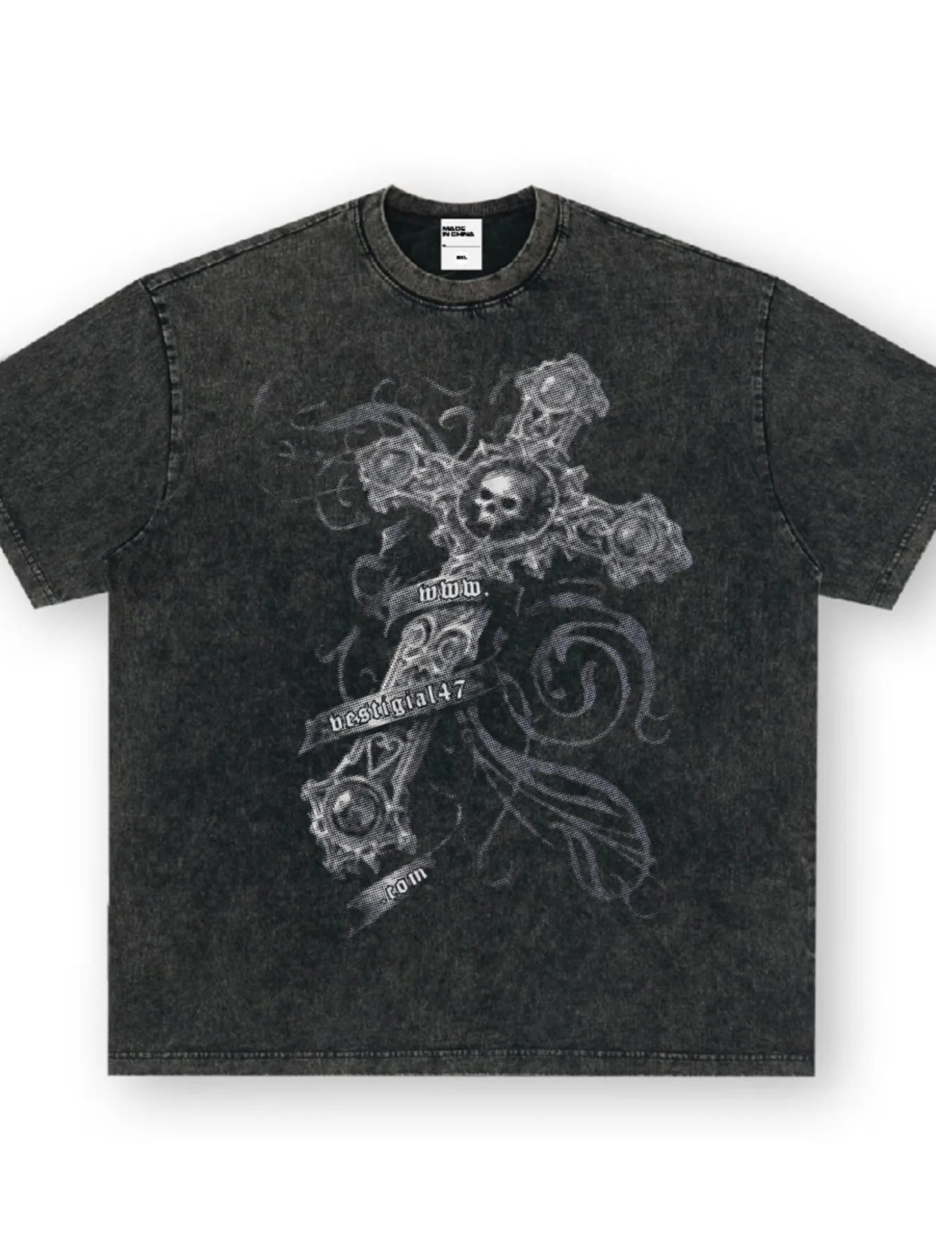 Men's Skull Cross Graphic Oversized T-Shirt Dark Gray