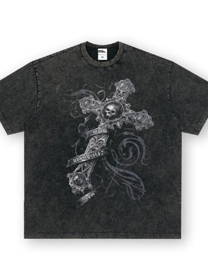 Men's Skull Cross Graphic Oversized T-Shirt Dark Gray