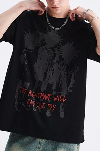 Men's Graphic Round Neck Oversized T-Shirt Black