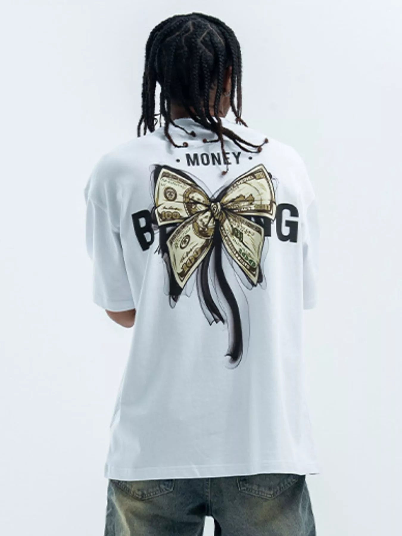 Men's Bow Graphic Oversized T-Shirt White