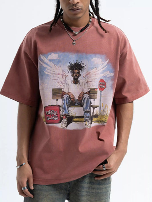 Men's Graphic Oversized Washed T-Shirt Red