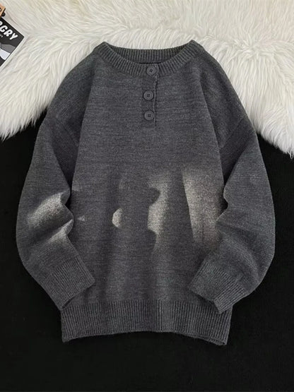 Men's Button Detail Long Sleeve Sweater Dark Gray