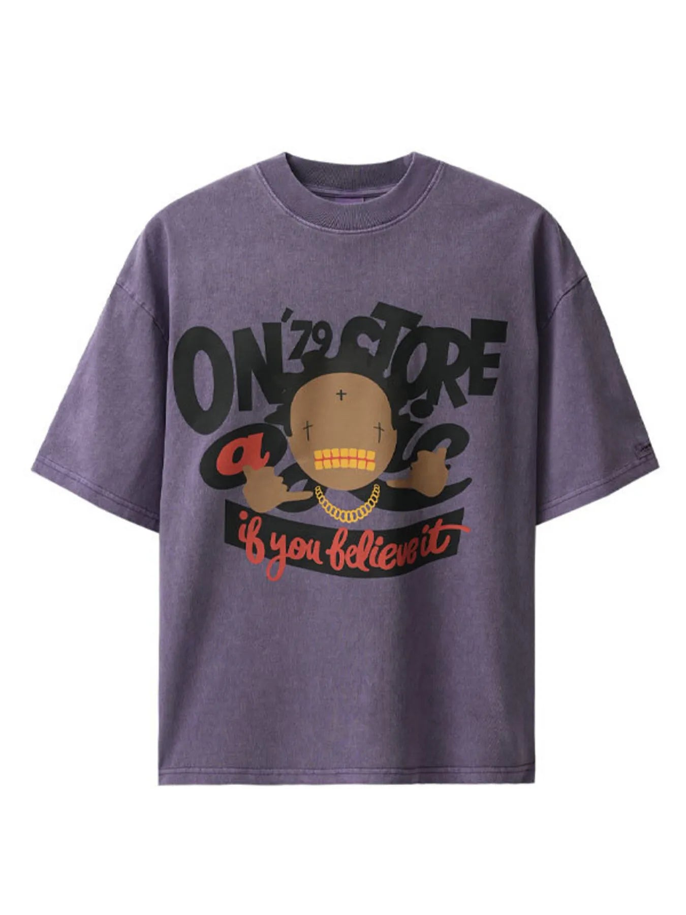 Men's Graphic Round Neck Short Sleeve T-Shirt Purple