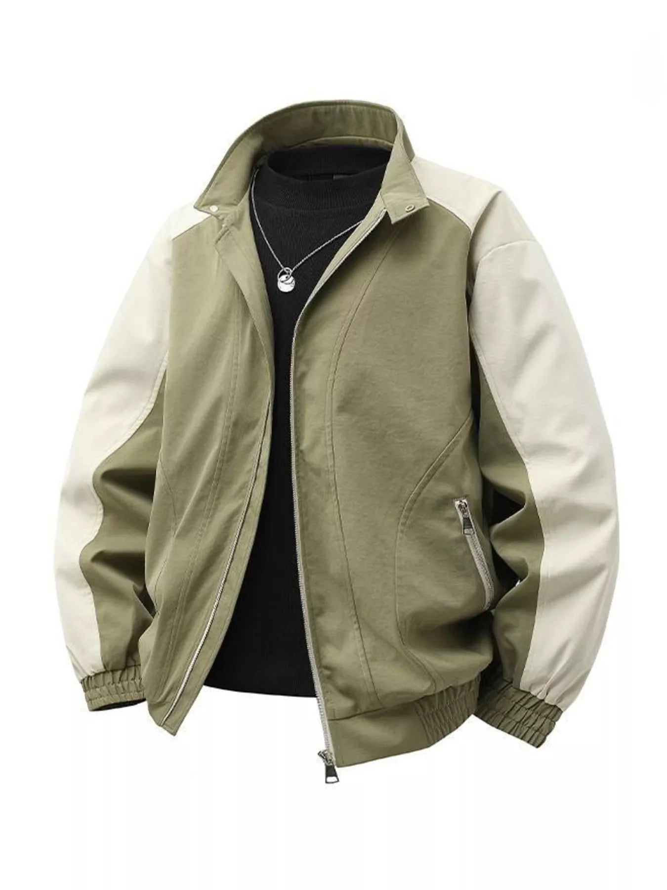Men's Plus Size Color Block Casual Bomber Jacket Military Green