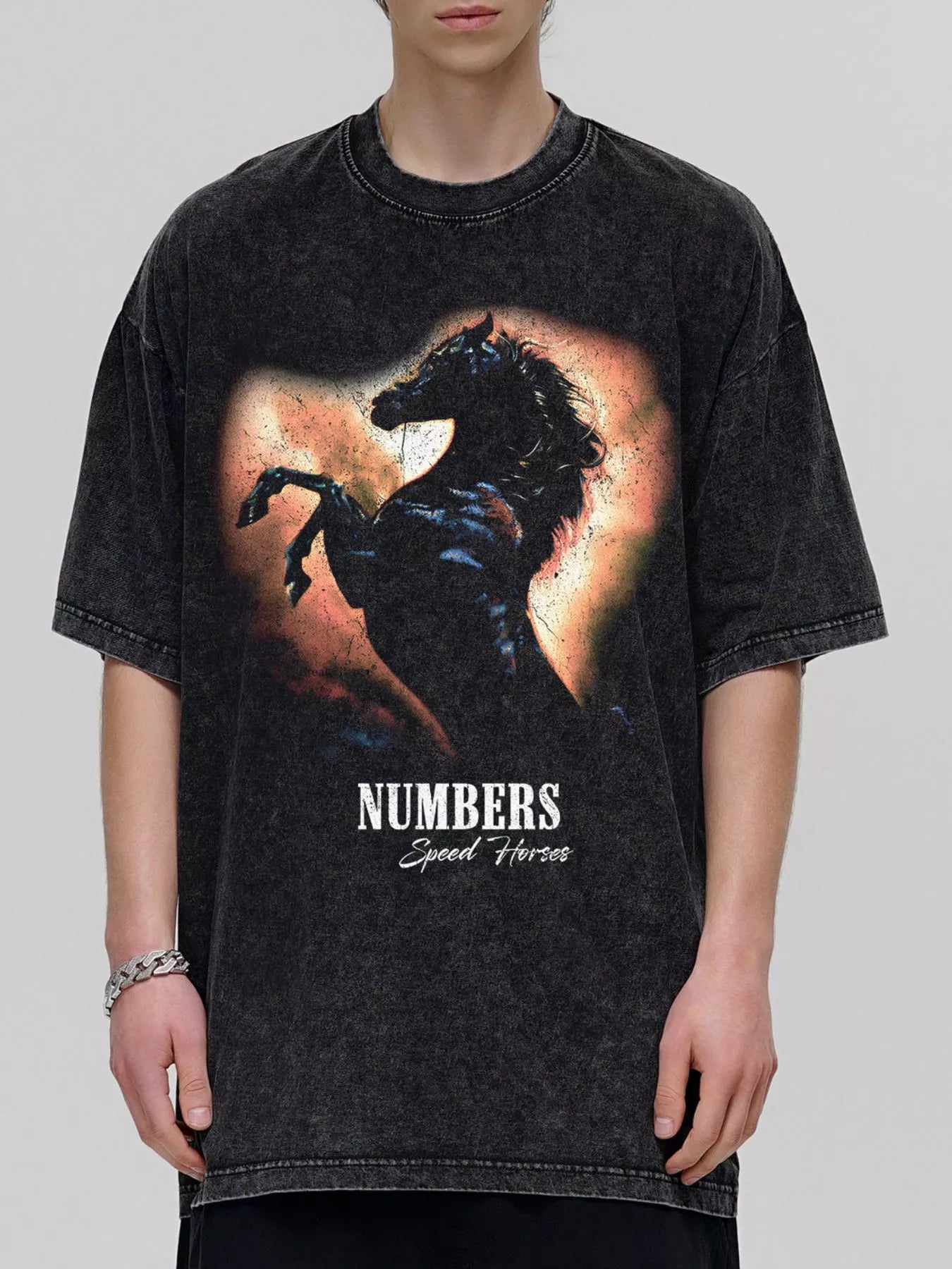 Men's Vintage Washed Horse Graphic T-Shirt Dark Gray