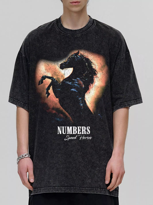 Men's Vintage Washed Horse Graphic T-Shirt Dark Gray