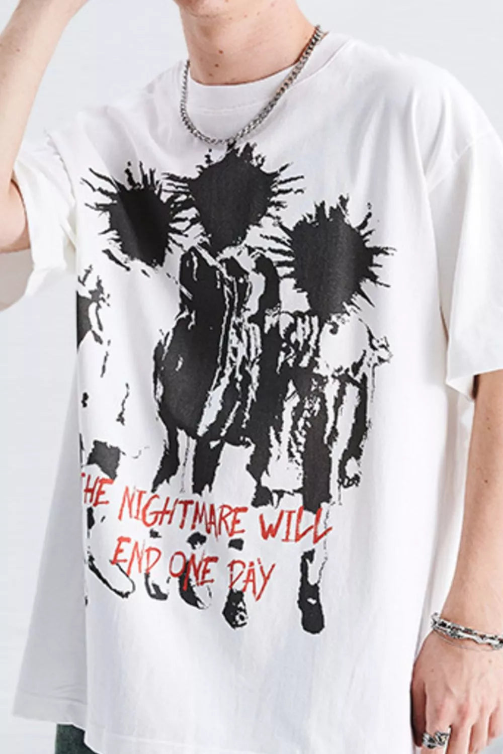 Men's Graphic Round Neck Oversized T-Shirt White