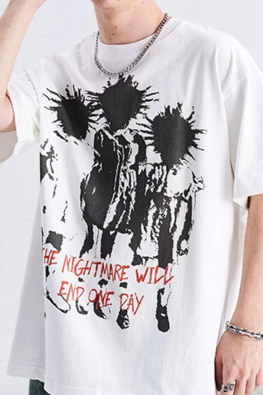 Men's Graphic Round Neck Oversized T-Shirt White