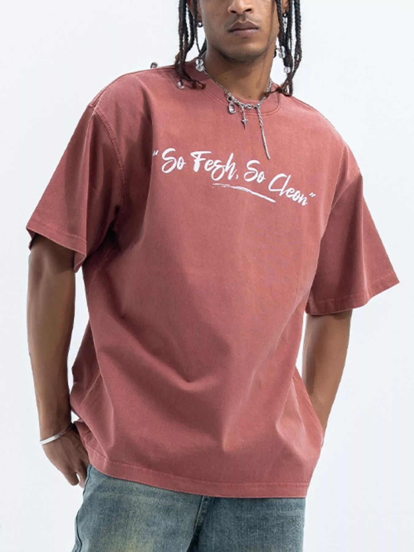 Men's Washed Graphic Oversized T-Shirt Red