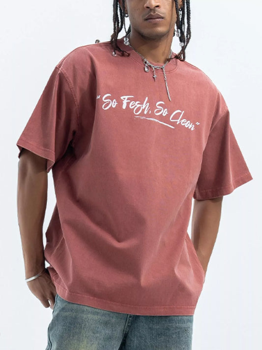 Men's Washed Graphic Oversized T-Shirt Red