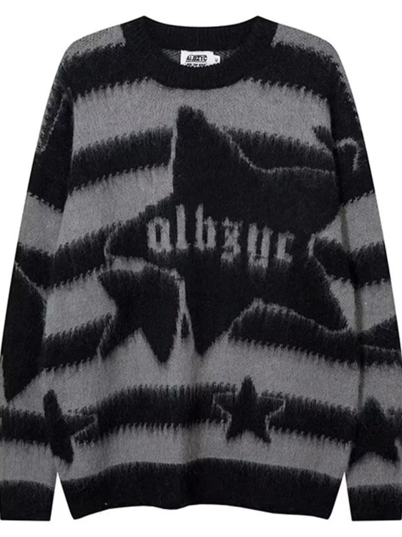 Men's Star Pattern Striped Knit Sweater Gray