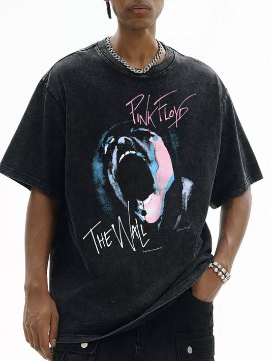 Men's Graphic Short Sleeve Oversized Washed T-Shirt Dark Gray
