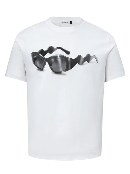 Men's Sunglasses Graphic Round Neck Short Sleeve T-Shirt White