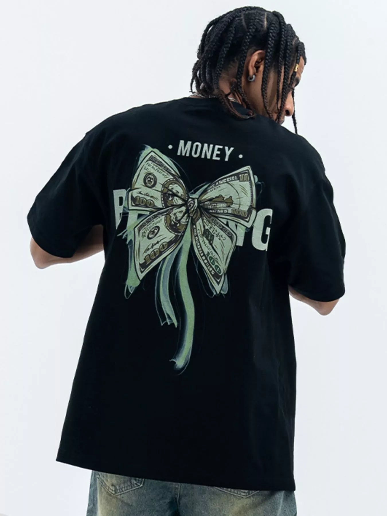 Men's Bow Graphic Oversized T-Shirt Black