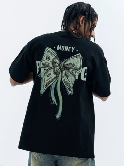 Men's Bow Graphic Oversized T-Shirt Black