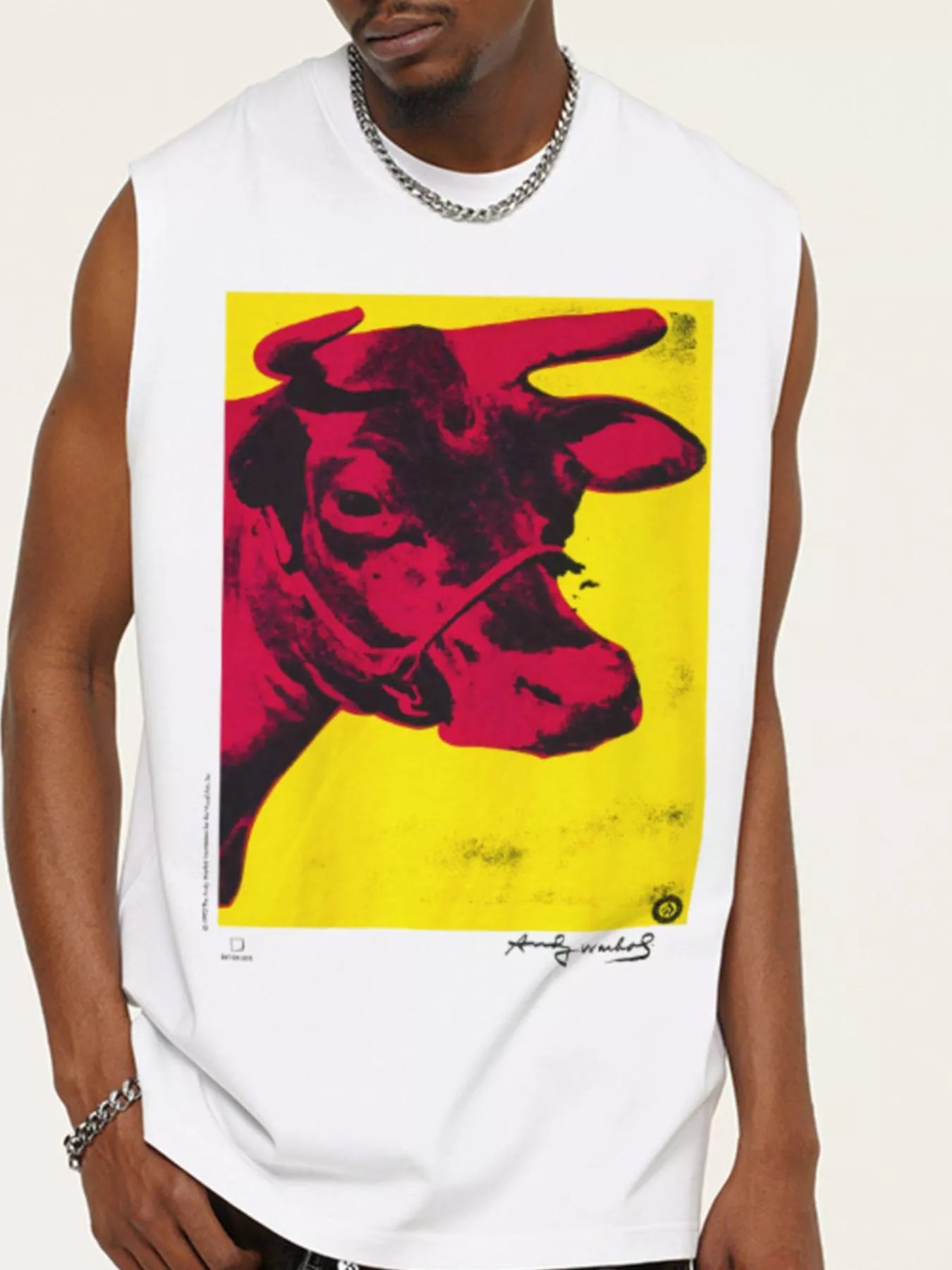 Men's Cow Graphic Round Neck Tank White