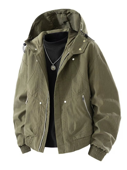 Men's Casual Hooded Lightweight Windbreaker Jacket Military Green