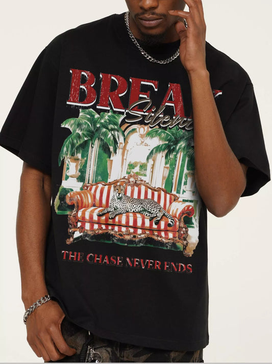 Men's Graphic Round Neck Oversized T-Shirt Black
