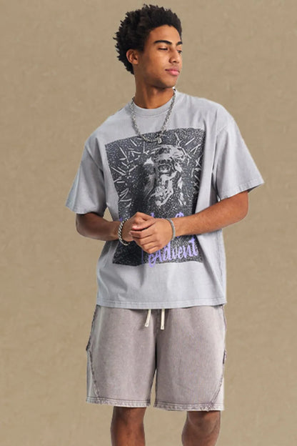 Men's Graphic Round Neck Short Sleeve T-Shirt Gray