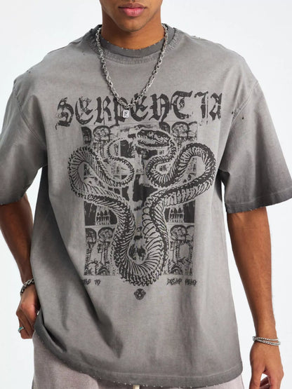 Men's Graphic Round Neck T-Shirt Gray