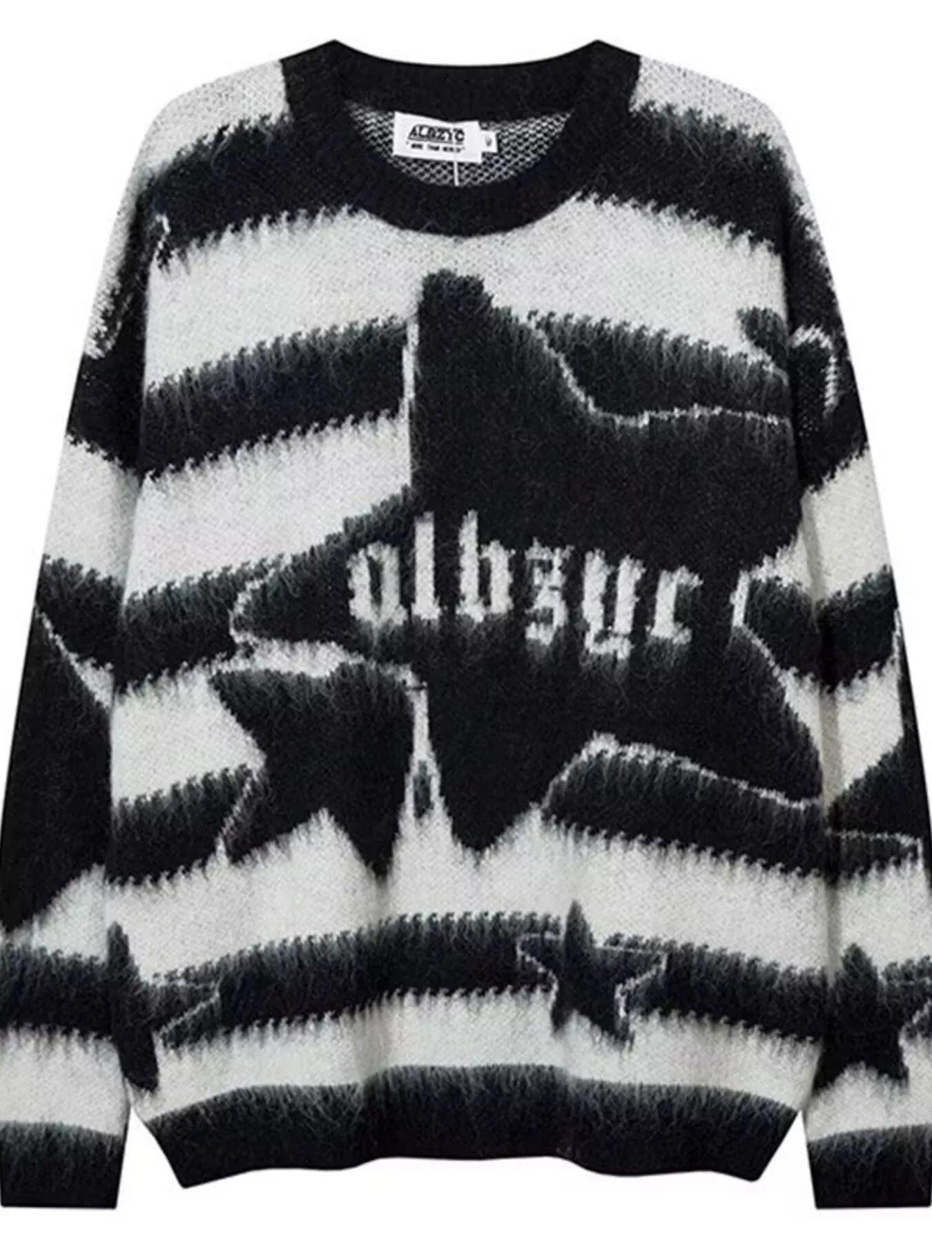 Men's Star Pattern Striped Knit Sweater White