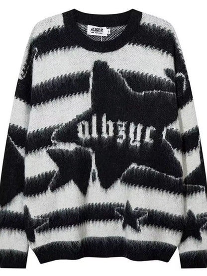 Men's Star Pattern Striped Knit Sweater White