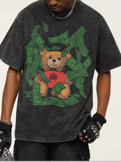Men's Money Bear Graphic Short Sleeve T-Shirt Dark Gray