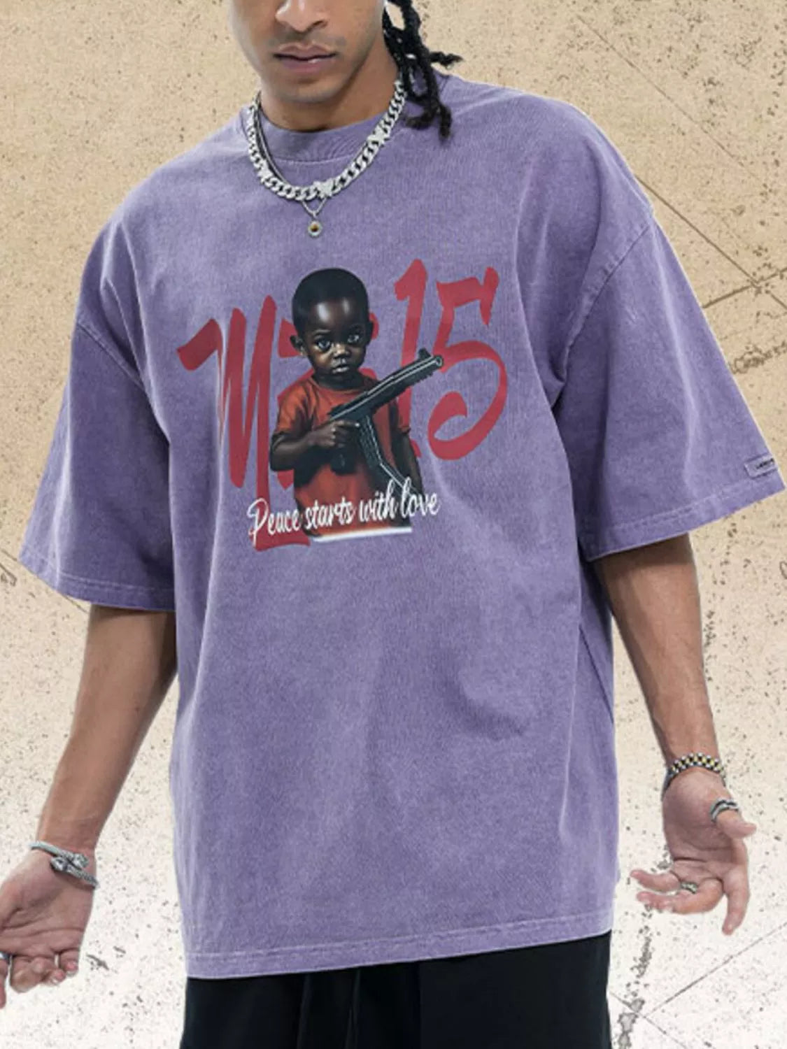 Men's Graphic Round Neck Half Sleeve T-Shirt Purple