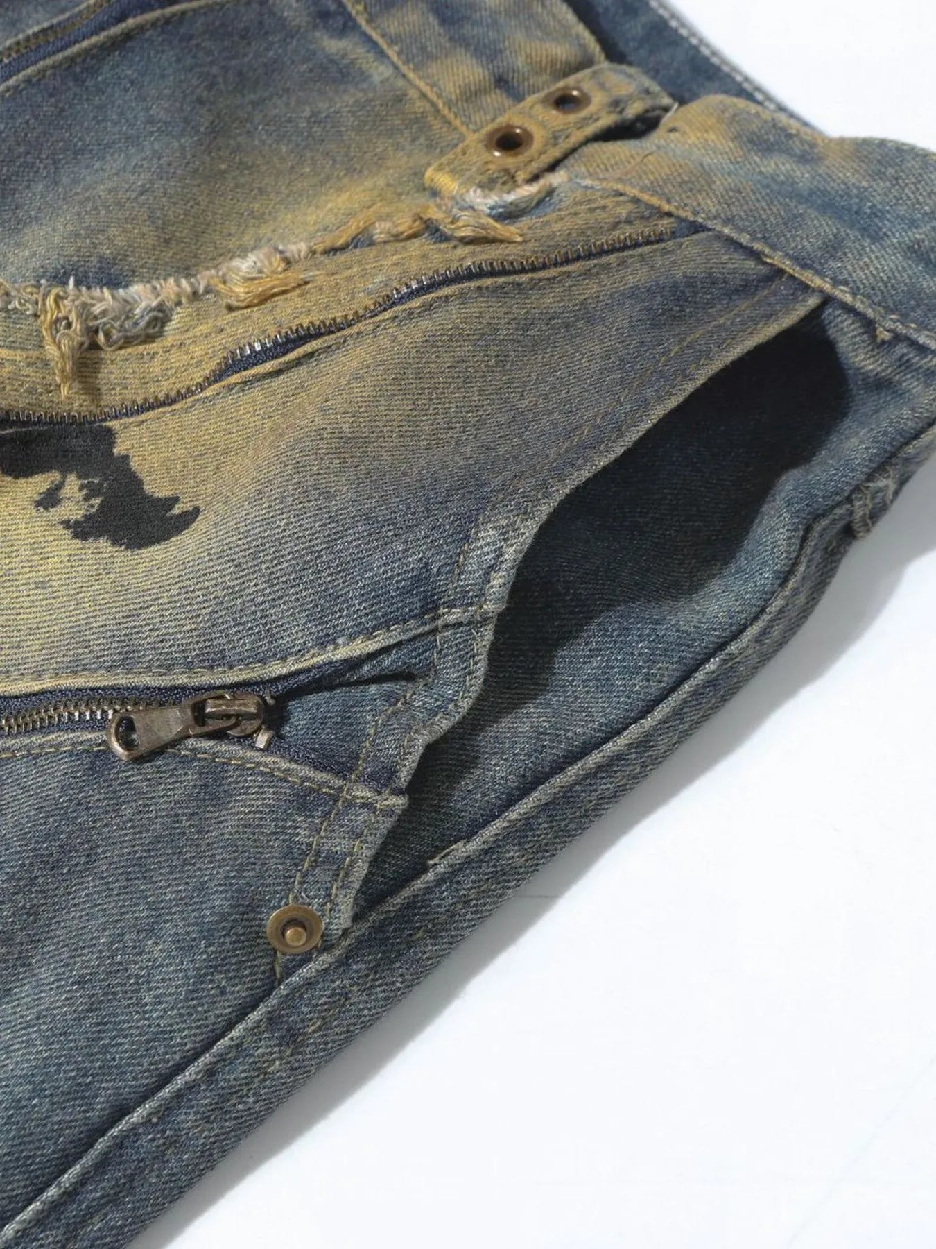 Men's Distressed Cargo Jeans with Artistic Ripped Design