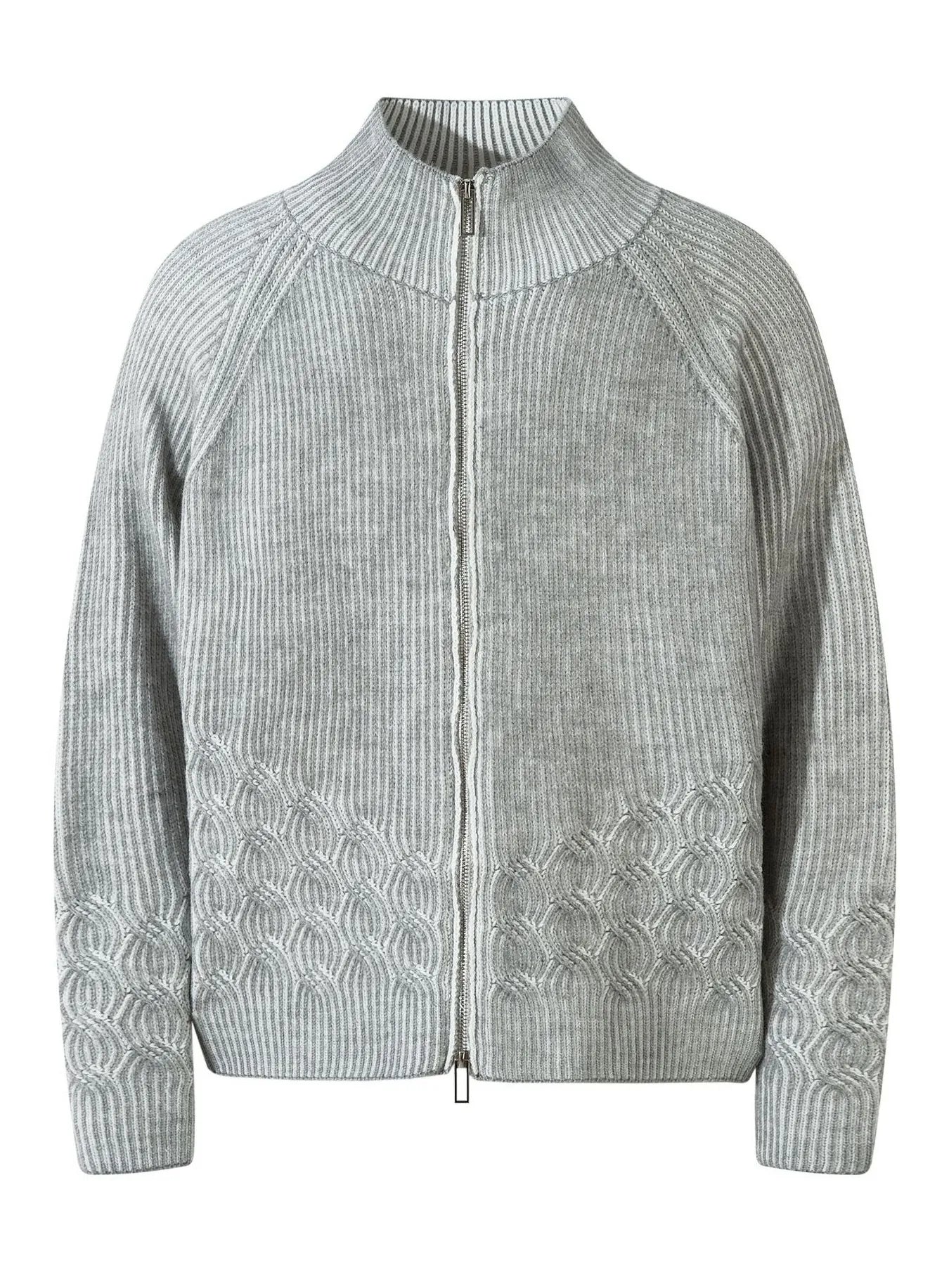 Men's Cable-Knit Zip-Up Cardigan Gray