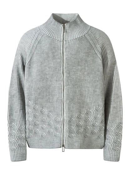 Men's Cable-Knit Zip-Up Cardigan Gray