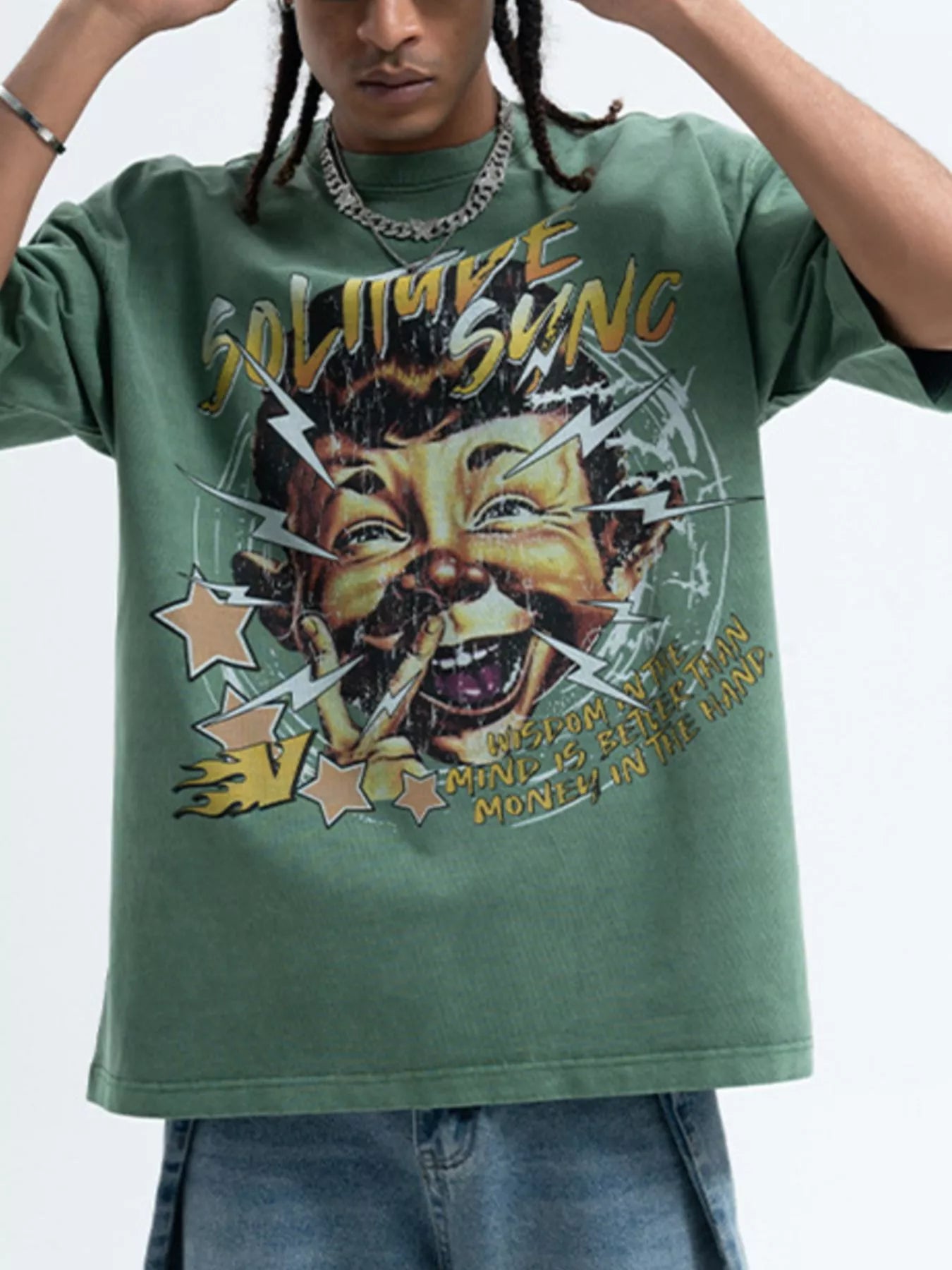 Men's Graphic Round Neck Relaxed Fit T-Shirt Dark Green