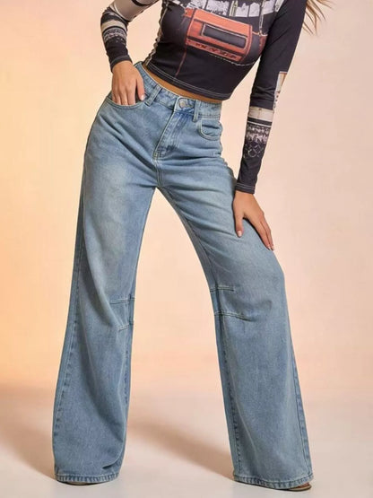 Wide Leg Wash Jeans Blue