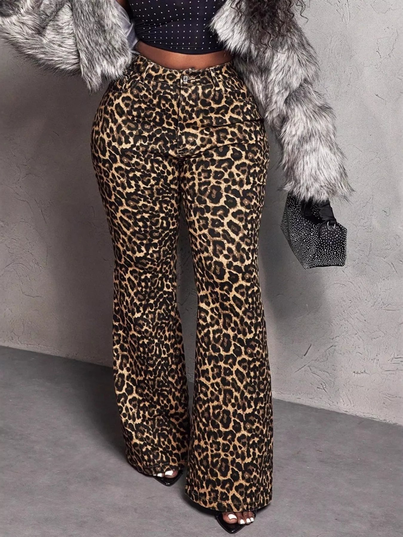 Leopard Wide Leg Pants Brown