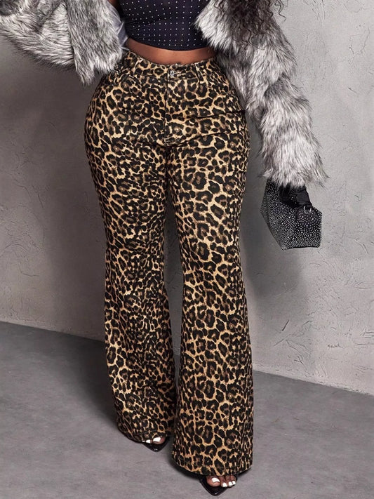 Leopard Wide Leg Pants Brown