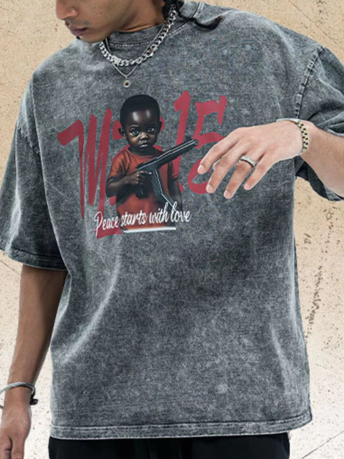 Men's Graphic Round Neck Half Sleeve T-Shirt Silver