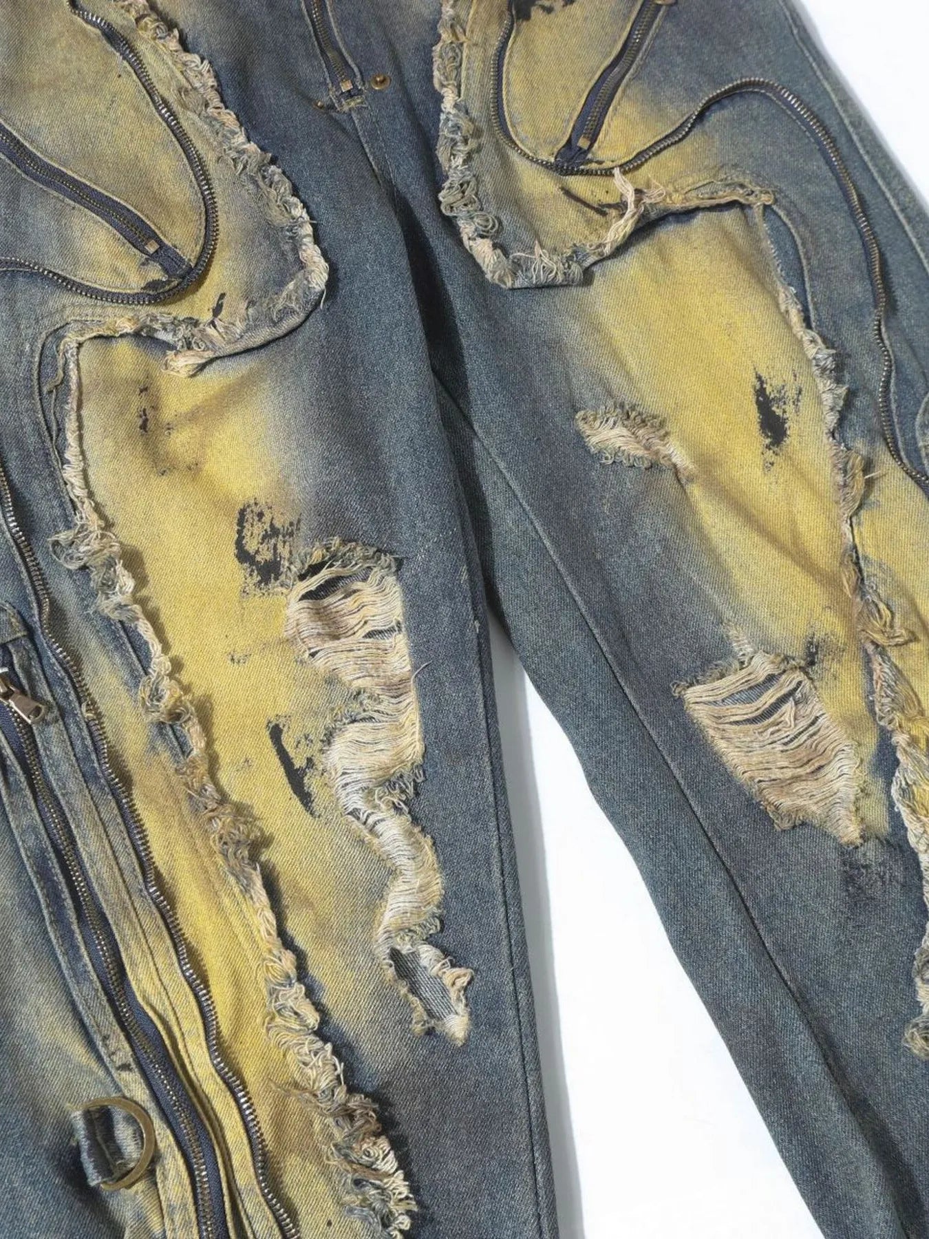 Men's Distressed Cargo Jeans with Artistic Ripped Design