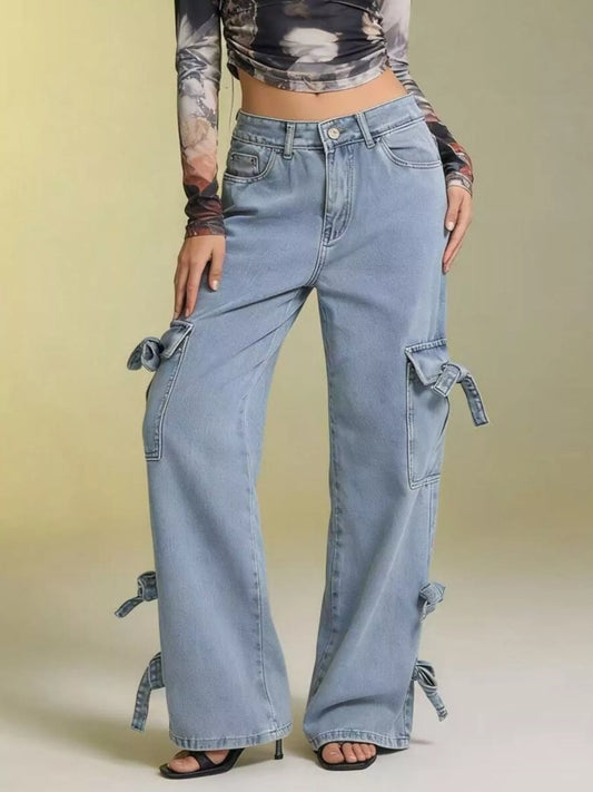 Bow Wide Leg Jeans Sky Blue